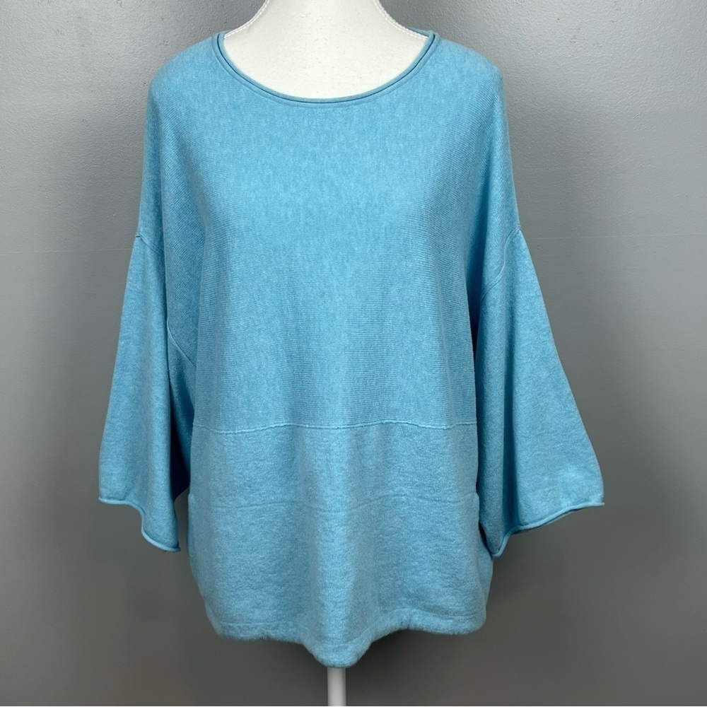 J.Jill PureJill Kimono aqua boxy Lagenlook knit sweater top, size small.